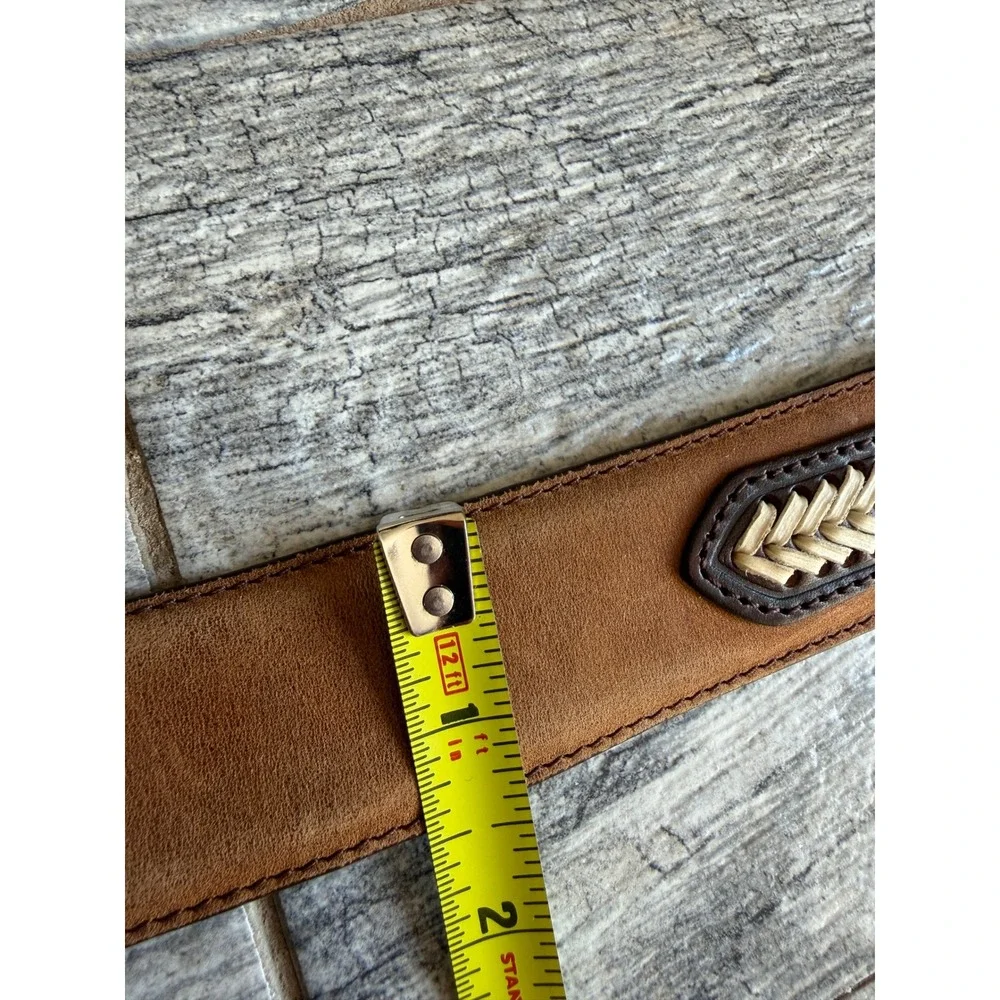 Justin Leather Western Belt 32 Brown Braided Concho Inlay Strap Mens Cowboy